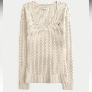 Hollister Women's V-Neck Cable Knit Sweater - Cream